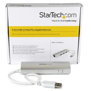 StarTech.com ST3300G3UA, Langallinen, USB, Ethernet, 5000 Mbit/s, Hopea, Valkoinen