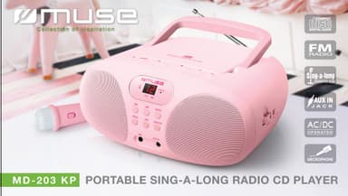 MD-203 KB Radio-soitin FM ja CD Aux Mic. Vaaleanpunainen
