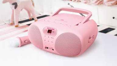 MD-203 KB Radio-soitin FM ja CD Aux Mic. Vaaleanpunainen