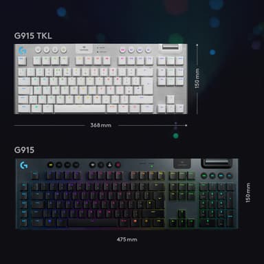Logitech G915 Lightspeed tenkeyless langaton pelinäppäimistö (valkoinen)