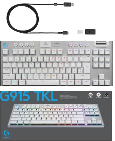Logitech G915 Lightspeed tenkeyless langaton pelinäppäimistö (valkoinen)