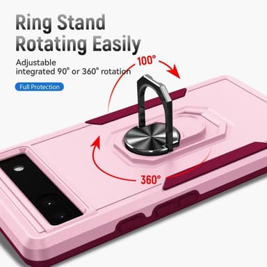 Google Pixel 6A iskunkestävä TPU+PC Kickstand -puhelinkotelo autoteline metallilevy - vaaleanpunainen