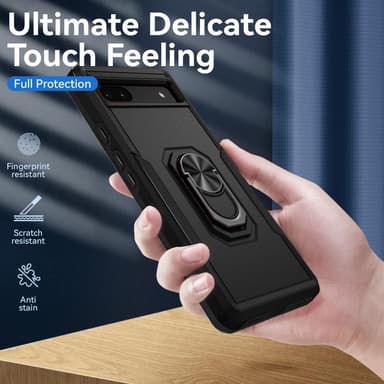Google Pixel 6A iskunkestävä TPU+PC Kickstand -puhelinkotelo autoteline metallilevy - musta