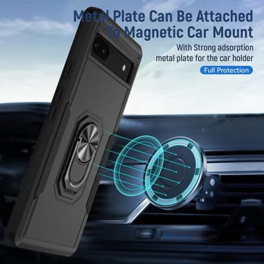 Google Pixel 6A iskunkestävä TPU+PC Kickstand -puhelinkotelo autoteline metallilevy - musta
