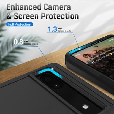 Google Pixel 6A iskunkestävä TPU+PC Kickstand -puhelinkotelo autoteline metallilevy - musta