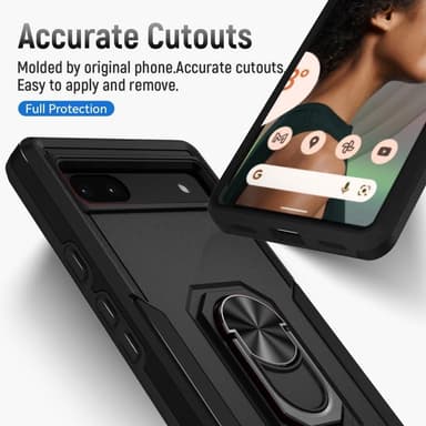 Google Pixel 6A iskunkestävä TPU+PC Kickstand -puhelinkotelo autoteline metallilevy - musta