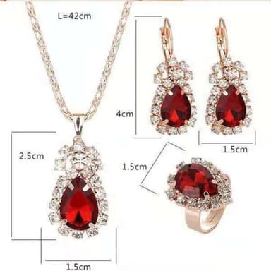 Bling Zircon Kaulakoru Korvakorut Sormussetti Punainen
