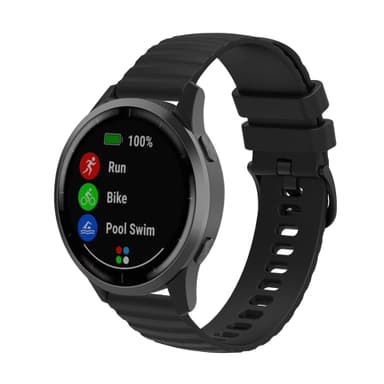 Kellon hihna silikonia Musta 20 mm Samsung Galaxy Watch 5/4 40mm 44mm/Gear Sport, Huawei Watch GT3 42 mm, Honor Watch SE, Huami Amazfit GTS 3,Garmin Forerunner 158/55/245/645/Venu Sq