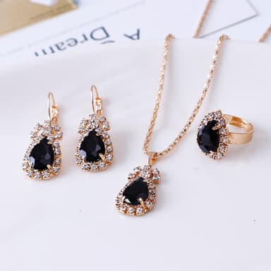 Bling Zircon Kaulakoru Korvakorut Sormussetti Musta