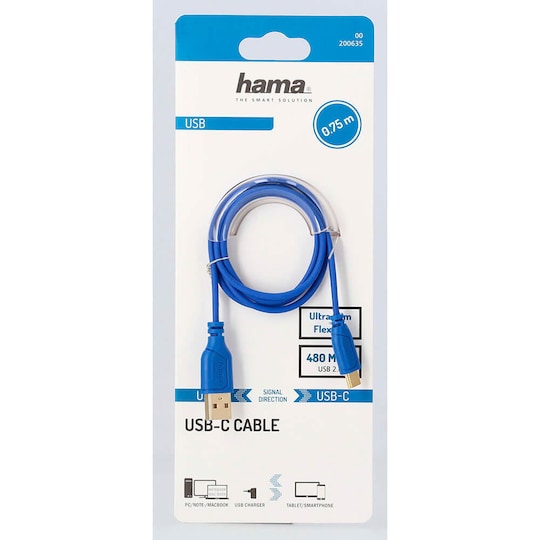 HAMA Cable USB-C Flexi-Slim USB-A-USB-C Gold Blue 0.75m