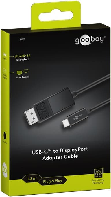 Goobay USB-C™-DisplayPort-sovitinkaapeli 4k 60 Hz, 1,20 m, musta