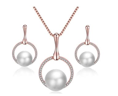 Faux Pearl Halsband Armband Örhängen Set Ruusukulta