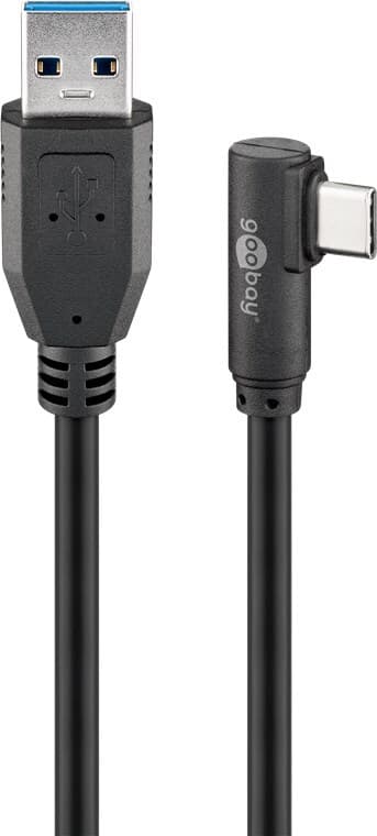 USB-C™–USB-A 3.0 -kaapeli, 90°, musta