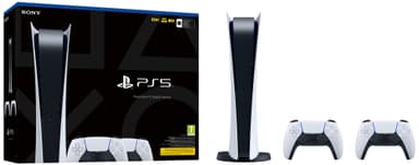 PlayStation 5 (PS5) Digital Edition pelikonsoli + 2 DualSense ohjainta