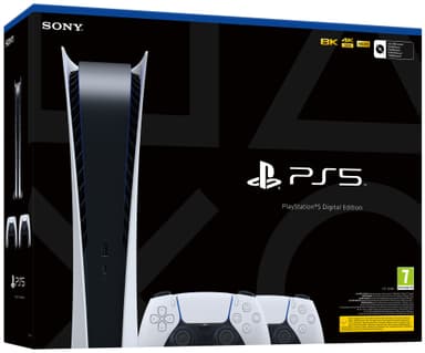 PlayStation 5 (PS5) Digital Edition pelikonsoli + 2 DualSense ohjainta