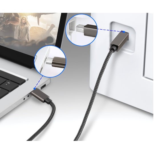 USB B - USB C -tulostinkaapeli Musta 1.5 m