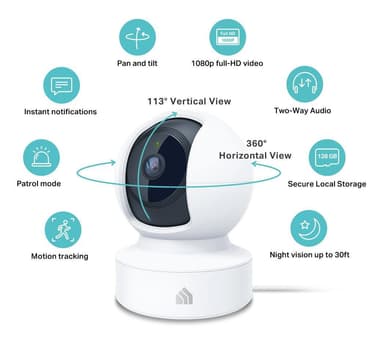 TP-Link Kasa Spot Pan -kallistus, 24/7 Rec, 1080p, 2,4 GHz, H360º V113º
