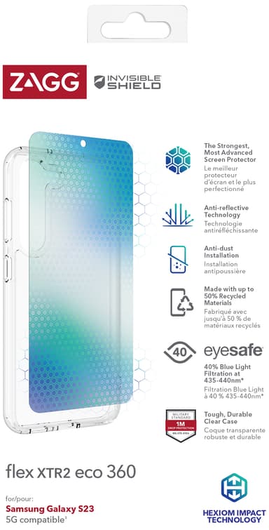 Zagg Flex XTR2 Eco 360 Samsung S23 suojakuori ja näytönsuoja