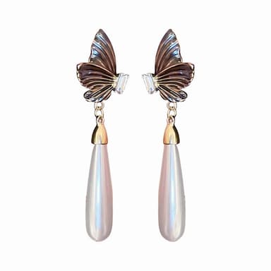 Vintage Butterfly Drops Faux Pearl -korvakorut 1 pari Monivärinen