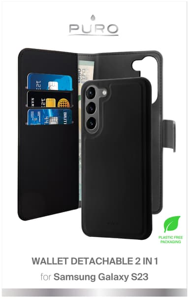 Puro Samsung Galaxy S23 2in1 lompakkokotelo (musta)