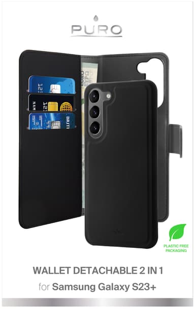 Puro Samsung Galaxy S23+ 2in1 lompakkokotelo (musta)