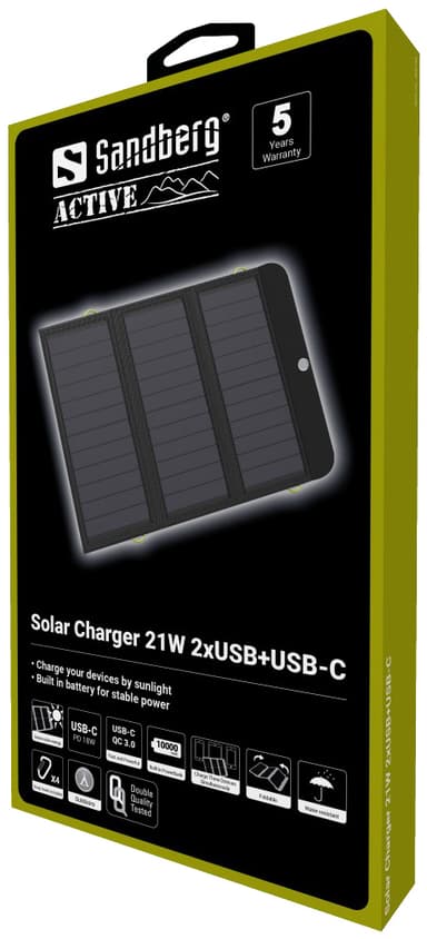 Sandberg Solar 3-paneelinen laturi + varavirtalähde