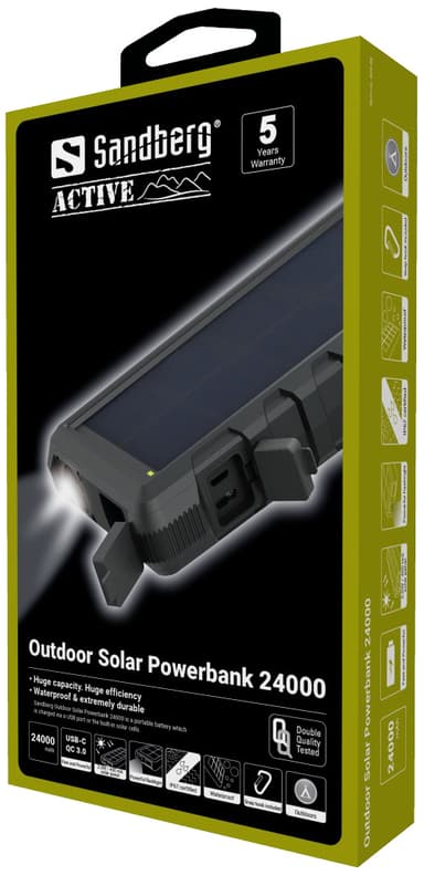 24 000 mAh ulkona käytettävä aurinkoenergiapankki, musta