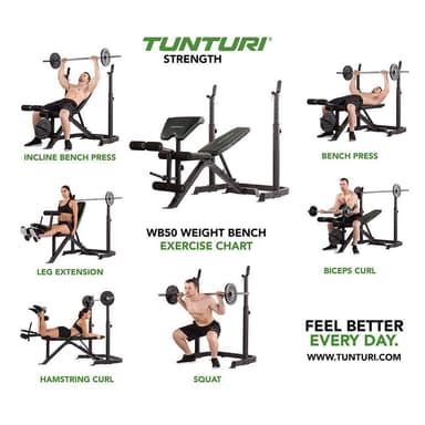 Tunturi Fitness Wb50 Mid Width Weight Bench,  Painonnostopenkki levytankotelineellä