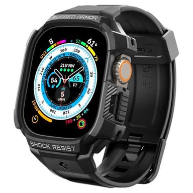 Spigen Apple Watch Ultra Kuori Ranneke Rugged Armor Pro Musta