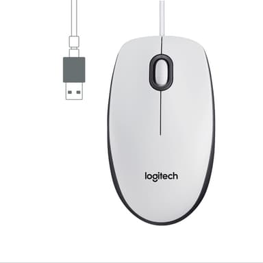 Logitech Mouse M100, Molempikätinen, Optinen, USB A-tyyppi, 1000 DPI, Valkoinen