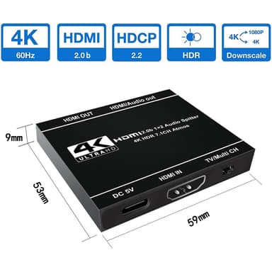 HDMI-jakaja 1 portti 2 ulostuloon 4K60HZ Musta