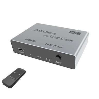 HDMI 2.1 Switch Splitter, jossa 2 porttia harmaa