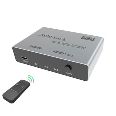 HDMI 2.1 Switch Splitter, jossa 2 porttia harmaa
