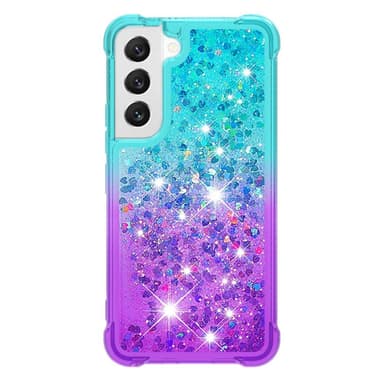 SKALO Samsung S23 Plus Juoksuhiekka Glitter Sydämet TPU kuori - Turkoosi-Violetti