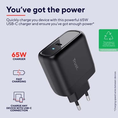 Trust MAXO 65W USB-C laturi musta