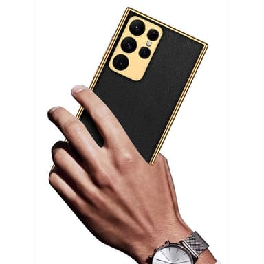 SKALO Samsung S23 Ultra PU-nahkainen Gold Edge Suojakuori - Pinkki