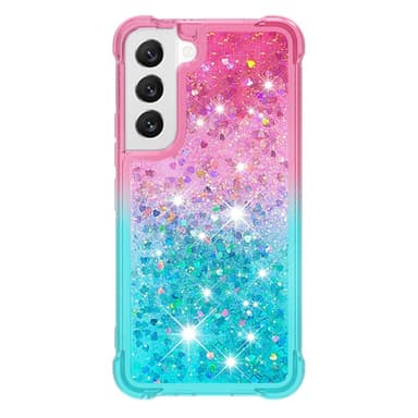 SKALO Samsung S23 Juoksuhiekka Glitter Sydämet TPU kuori - Pinkki-Turkoosi