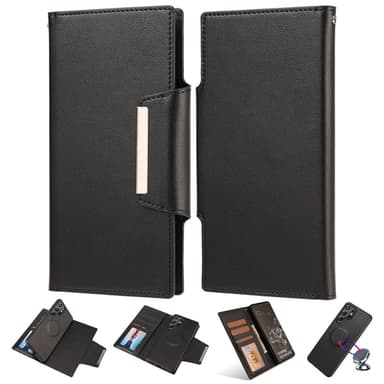 SKALO Samsung S23 Ultra DOLIZMA 2 in 1 magneettinen lompakkokotelo - Musta