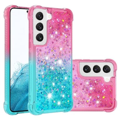 SKALO Samsung S23 Juoksuhiekka Glitter Sydämet TPU kuori - Pinkki-Turkoosi
