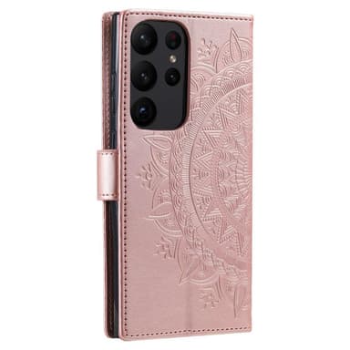 SKALO Samsung S23 Ultra Mandala lompakkokotelo - Ruusukulta