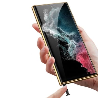 SKALO Samsung S23 Ultra PU-nahkainen Gold Edge Suojakuori - Pinkki
