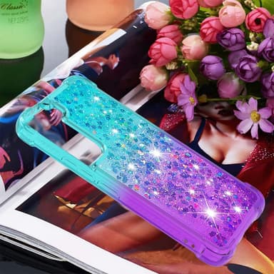 SKALO Samsung S23 Plus Juoksuhiekka Glitter Sydämet TPU kuori - Turkoosi-Violetti