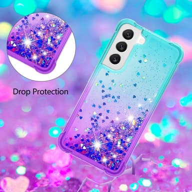 SKALO Samsung S23 Plus Juoksuhiekka Glitter Sydämet TPU kuori - Turkoosi-Violetti
