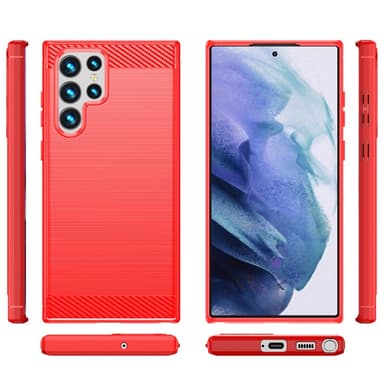 SKALO Samsung S23 Ultra Armor Carbon Iskunkestävä TPU suojakuori - Punainen