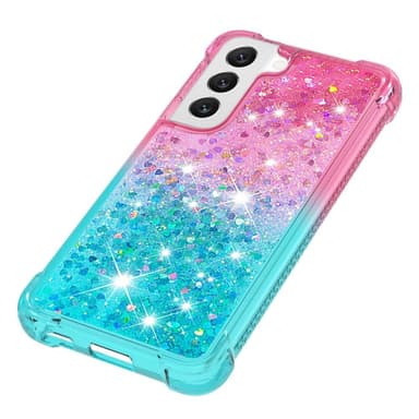 SKALO Samsung S23 Juoksuhiekka Glitter Sydämet TPU kuori - Pinkki-Turkoosi