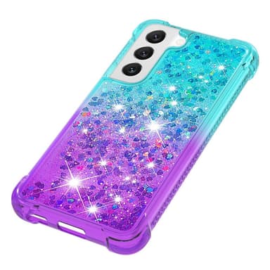 SKALO Samsung S23 Plus Juoksuhiekka Glitter Sydämet TPU kuori - Turkoosi-Violetti