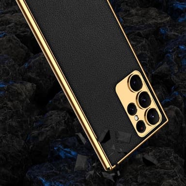 SKALO Samsung S23 Ultra PU-nahkainen Gold Edge Suojakuori - Pinkki