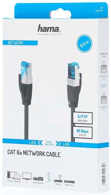 Hama CAT6a S/FTP verkkokaapeli 0,5 m (musta)