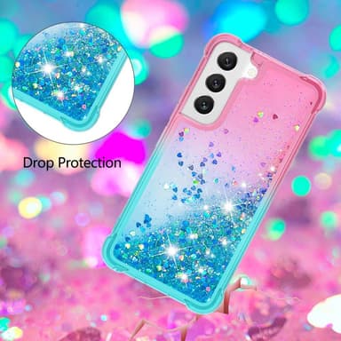 SKALO Samsung S23 Juoksuhiekka Glitter Sydämet TPU kuori - Pinkki-Turkoosi