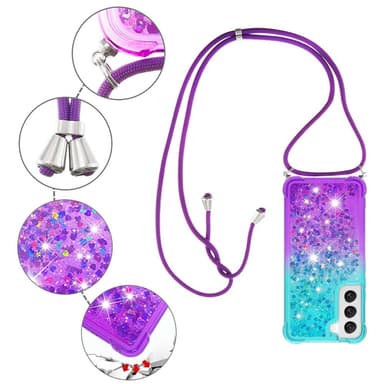 SKALO Samsung S23 Juoksuhiekka Glitter Mobile kaulapanta - Turkoosi-Violetti